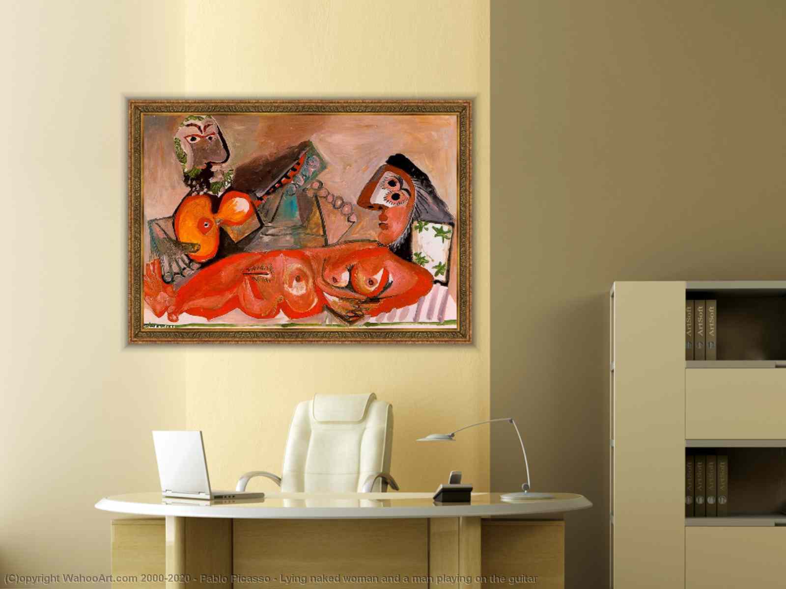 Lying naked woman and a man playing on the guitar by Pablo Picasso |  AllPaintingsStore.com