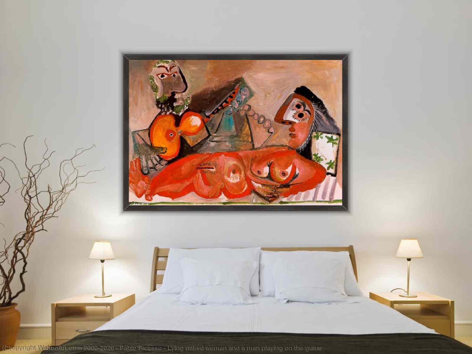 Lying naked woman and a man playing on the guitar by Pablo Picasso |  AllPaintingsStore.com