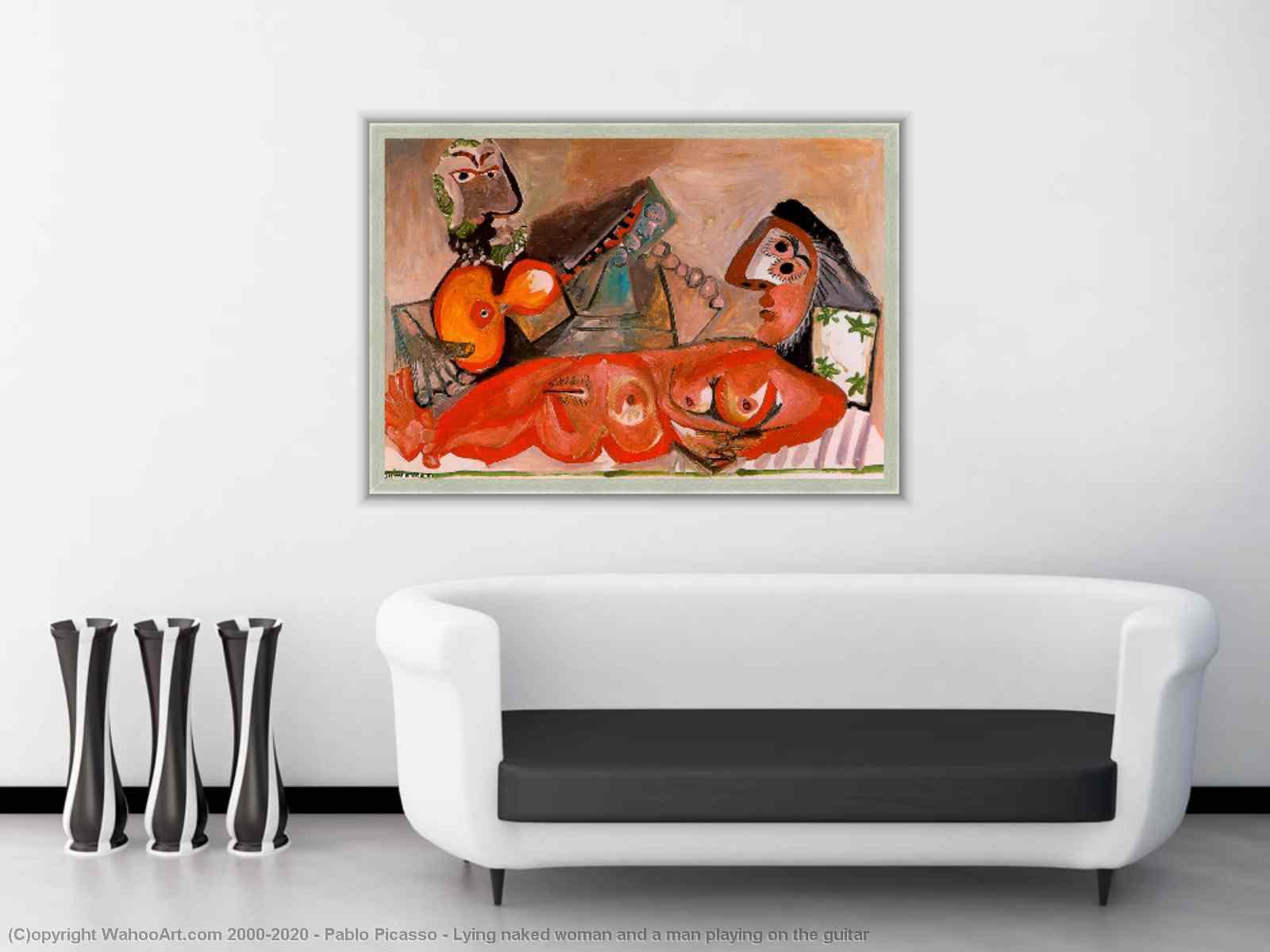 Lying naked woman and a man playing on the guitar by Pablo Picasso |  AllPaintingsStore.com