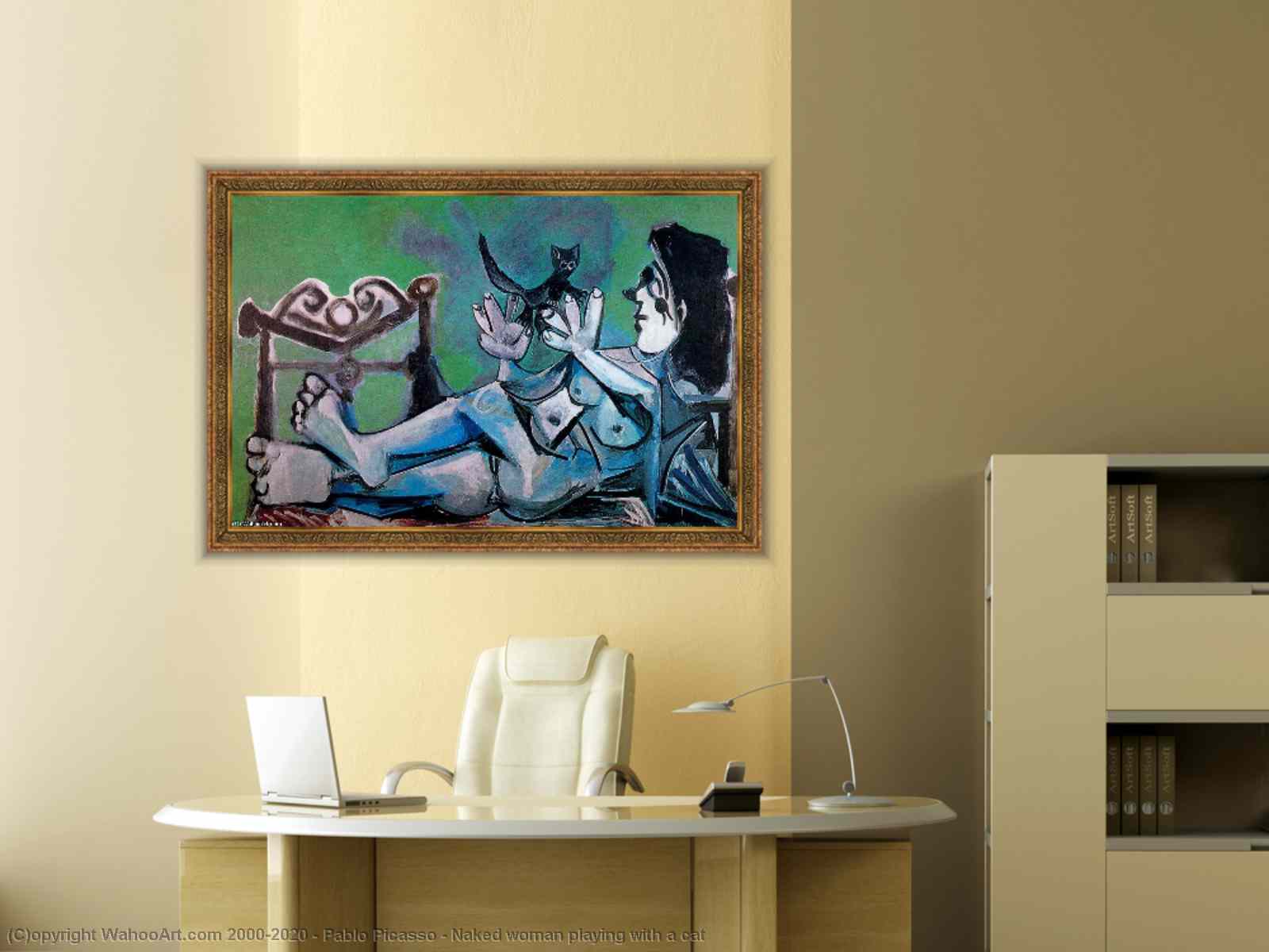 Femme nue jouant avec un chat de Pablo Picasso | AllPaintingsStore.com