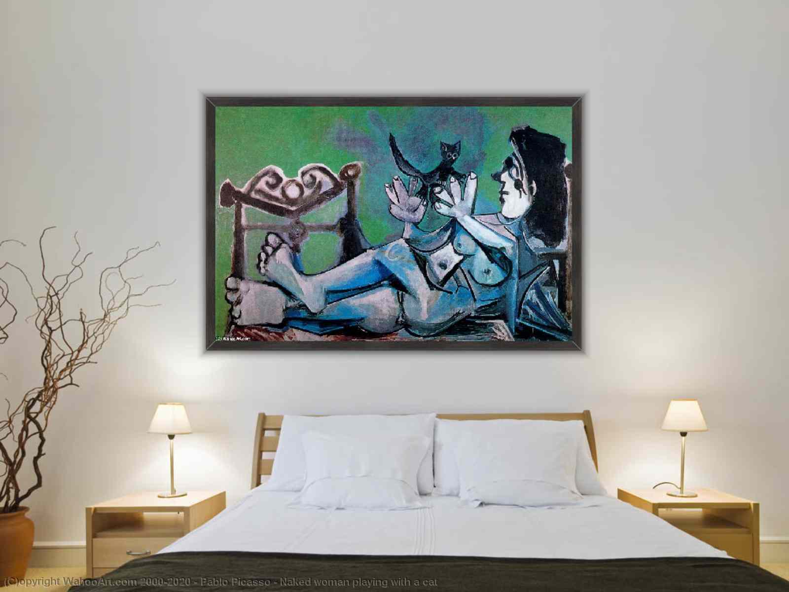 Femme nue jouant avec un chat de Pablo Picasso | AllPaintingsStore.com