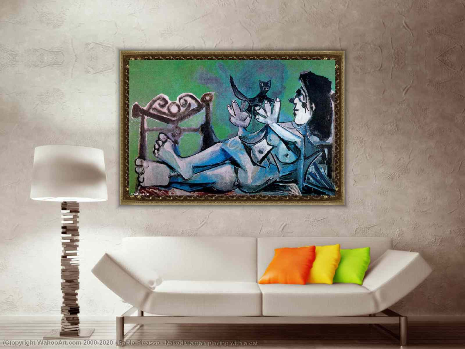 Femme nue jouant avec un chat de Pablo Picasso | AllPaintingsStore.com