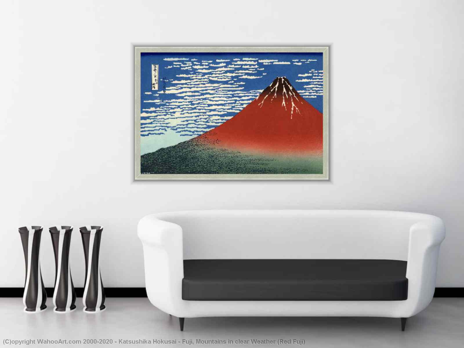 手工油畫富士,晴朗的山脉(红色富士) 通过Katsushika Hokusai