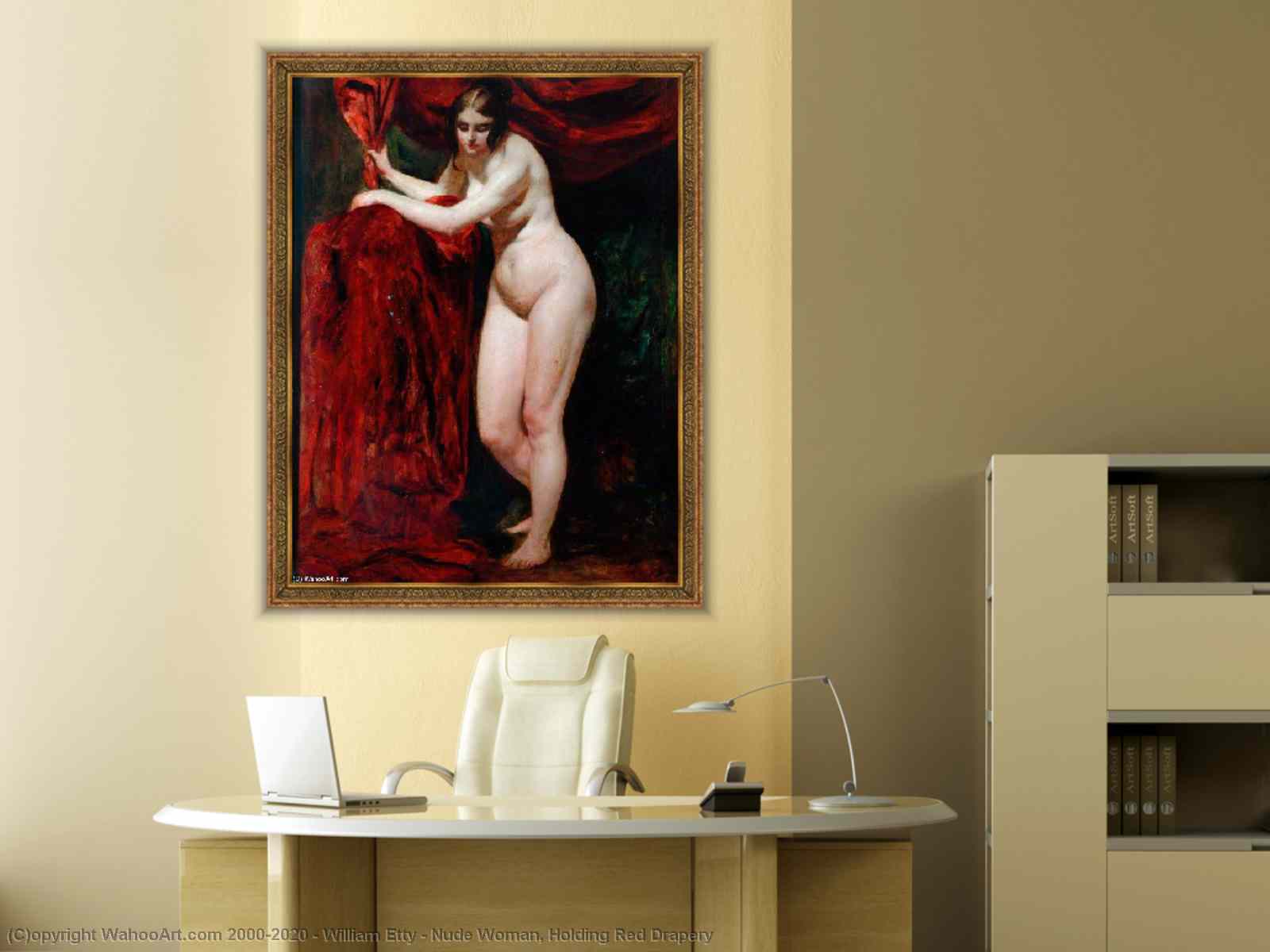 Art Reproductions Nude Woman, Holding Red Drapery by William Etty |  AllPaintingsStore.com