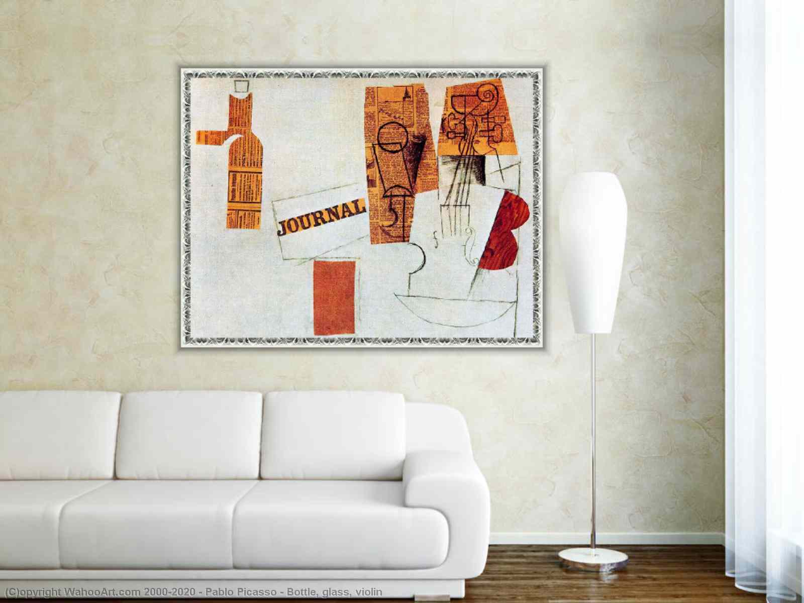 Order Artwork Replica Bottle, glass, violin by Pablo Picasso